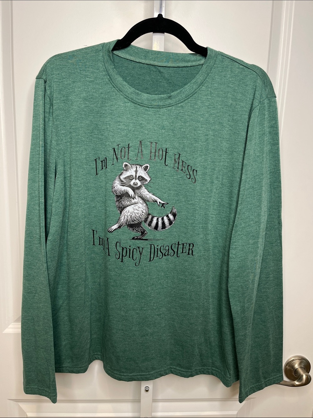 Women’s XL Long-Sleeve Graphic Tee - Green "I'm Not A Hot Mess"
